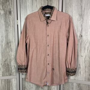 Yoko Ono’s John Lennon leopard contrast cuff dress shirt men’s L 16 1/2-17